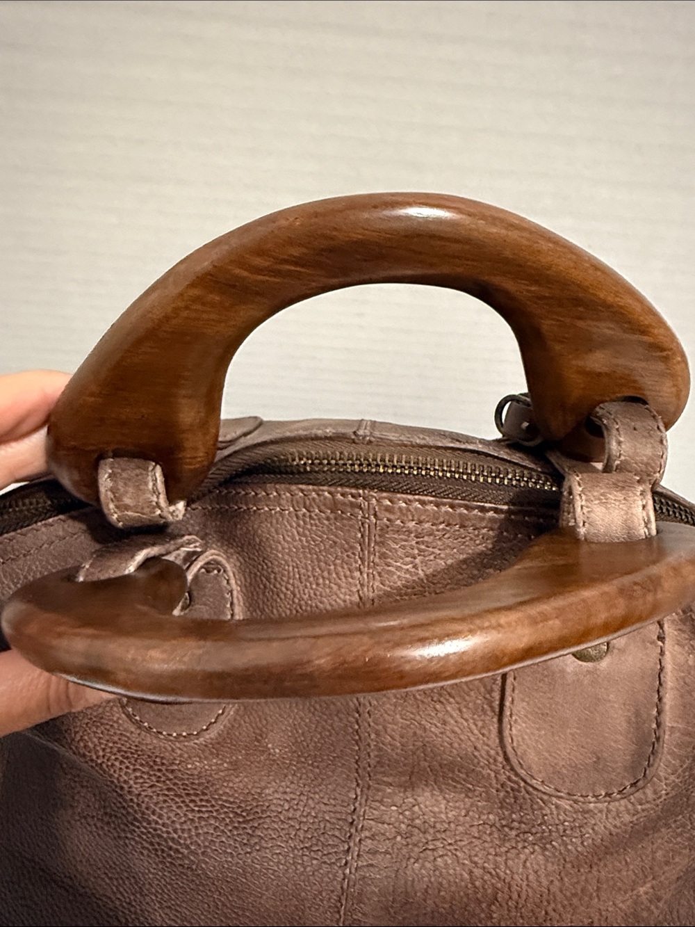 We The Free Willow Vintage Slouchy Tote Bag Washed Brown Wood Handles Large - Picture 7 of 10